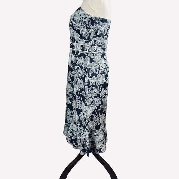 Loft Black And White Strapless Floral Dress, Size 6 - Picture 3 of 8